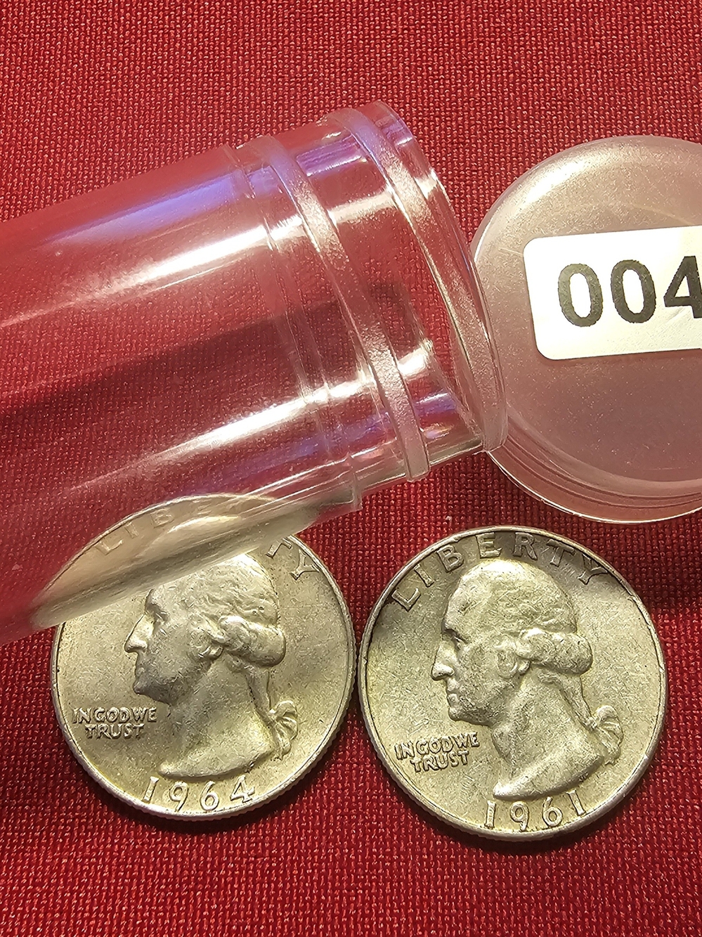 (2) Silver Wasington Quarters, 1961, 1964-D With Storage Tube.